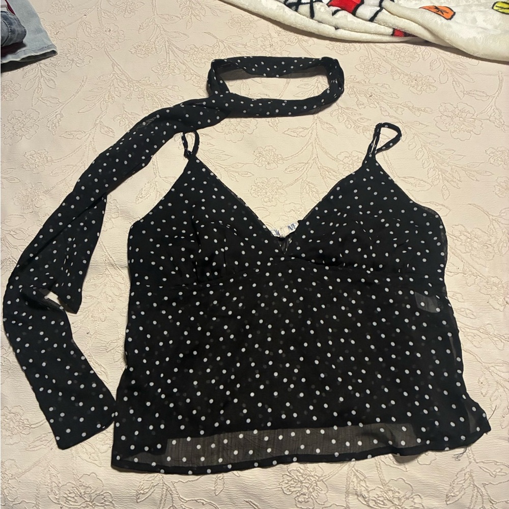 Black Polka Dot Women's Top size Large